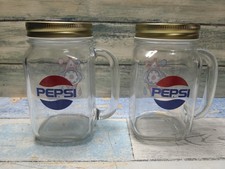 2 x Pepsi Lidded With Handle Mason Jar Drink Cup Made In Italy