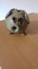 Adorable Rustic Vintage Cooper Pottery Piggy Bank English Studio Stoneware