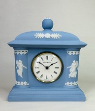 Vintage Wedgwood Blue Jasper Wars Dancing Hours Quartz Desk / Mantle Clock WORKS