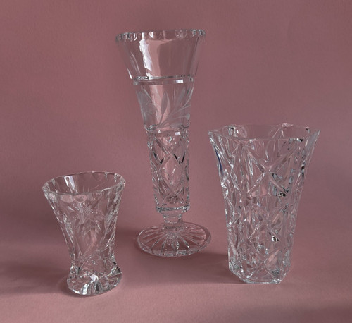 Trio vintage cut glass bud - of,