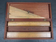 Vintage boxed set boxwood scale rules & square Marquois scales by Cary London