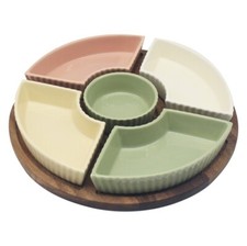 5pc Dip Snack Bowls with Wooden Tray Party Serving Dish