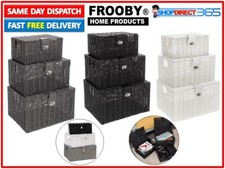 Set of 3 Wicker Resin Woven Storage Baskets Complete with Lid Lock Gift Box NEW