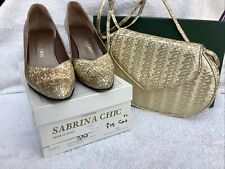 Sabrina Chic Gold Diamanté 202 Matching Shoes Size 5 and Handbag (Both Boxed)