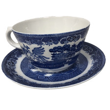 Vintage Old Willow Adderley ware  Large Breakfast Cup  Saucer c1930 Blue White