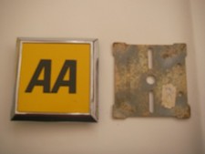 AA Car Badge with backing plate, Painted metal (Enamel?) probably 1970's good co