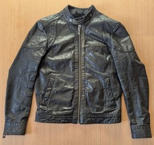 Black Leather Short Biker Jacket by River Island. Medium. 23" PTP.