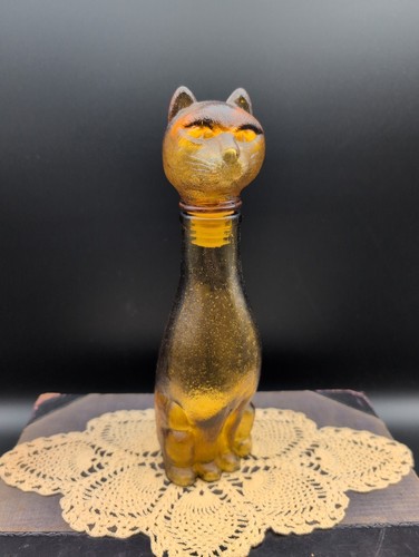 Retro amber glass figural cat - amber,