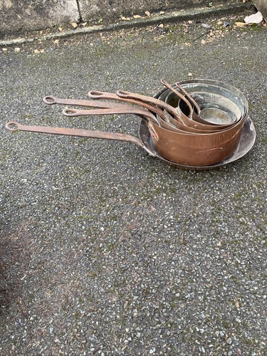 Antique copper pans set 7 - antique,