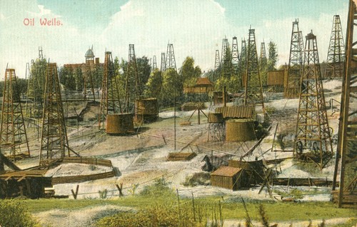 Oil wells postcard - oil, antique
