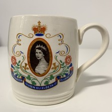 Antique Queen Elizabeth II Ceramic Coronation Mug 1953. Burlington Ware