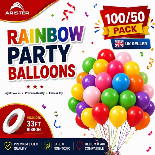 100 pack rainbow balloons - rainbow,