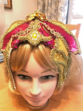 Tudor style Red Gold Headdress with gold mesh fishu