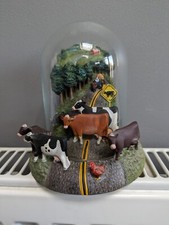 Franklin Mint Cow Crossing Decorated Figurine With Glass Dome Ltd Edition