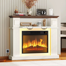 38" White Free Standing Electric Fireplace Suite with LED Flame 16 Color Strip
