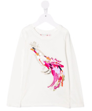 Bonpoint Girl's Long Sleeve Sequin Embellished T-shirt in Ivory/Paradise Bird