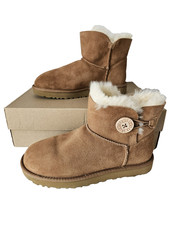 Women UGG Mini Bailey Button II Boot 1016422 Chestnut Suede Upper UK 6.5