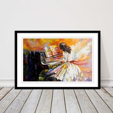 Girl playing the piano. Oil