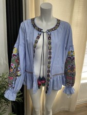 Zara Women’s Shirt Embroidered Blouse Boho Size L