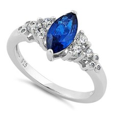  Sterling Silver Marquise & Round Cut Clear & Blue Spinel Cubic Zirconia Ring UK