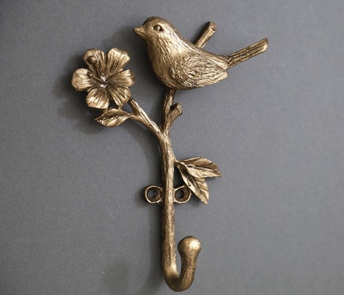 Metal gold wall bird branch - gold,