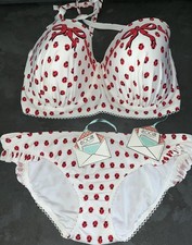 Ladies Red & White Ladybird Frost French Floozie Bikini Size 16 Bottoms 34DD Top