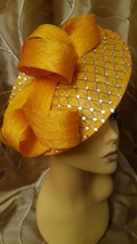 Golden Yellow Fascinator Hat -Wedding/Races- Fab Condition -Jewels - Worn Once