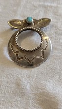 Vintage Native American Sterling Silver Turqouise Glasses Holder Brooch
