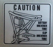 HONDA XL250 XL250K XL250K3 XL350K  BATTERY BREATHER CAUTION WARNING DECAL
