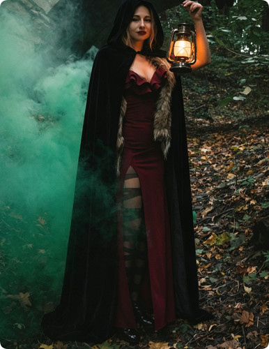 Unisex hooded velvet cape - hooded,