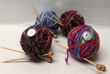 Set of 4 Christmas Ornament Yarn Balls with Knitting Needles Home Decor 4"
