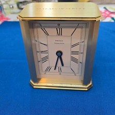 Tiffany and Co Brass Quartz Germany Roman Numeral Desk Mantle Clock 5"h 4.25"w