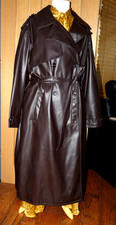 Rita Ora shiny brown faux leather pvc long trench coat UK 18-20 with belt