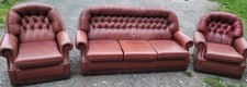 Leather Classic oxblood burgandy red 3 piece suite Sofa 2 chairs. Pos delivery
