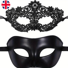 2pcs Black Lace Masquerade Mask Set for Couples Venetian Halloween Party Props