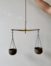 Vintage Hanging Brass Balance Scale with Bowls