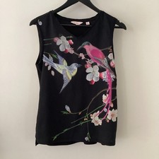 Gorgeous Ladies Ted Baker Black Bird Print Top, Size 2, UK Size 10, Good Condit