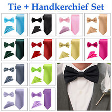 Mens Neck Tie and Pocket Square Handkerchief Set Hanky Wedding Birthday Party