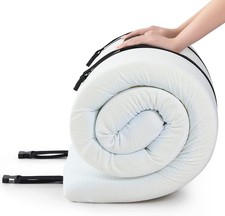 Single Gel Memory Foam Mattress Topper Camping Bed, Car, Sofa, Roll Up Portable