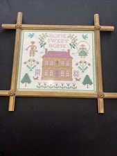 Completed Vintage Cross Stitch Home Sweet Home In Frame