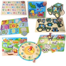 Wooden Puzzle Baby Kids Toddler Jigsaw Alphabet Letters Animal DIY Learning Toys