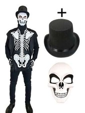 Skeleton Mr Bones Poncho Skeleton Halloween Costume Adult Fancy Dress Mask 