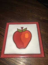 Vintage Hand Painted Apple Texeramics Quarry Tile Trivet 6” 🍎