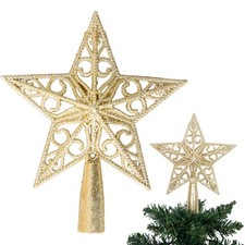 Christmas Star Tree Topper Gold Glitter Crown Xmas Tree Ornaments Decor 14.5cm