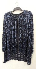 Sequin Jacket Womens UK 20 22 Navy 100% Silk Beaded Evening Festival Glamorous