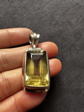925 Sterling Silver Tested Genuine Big Citrine  Pendant-14.8g