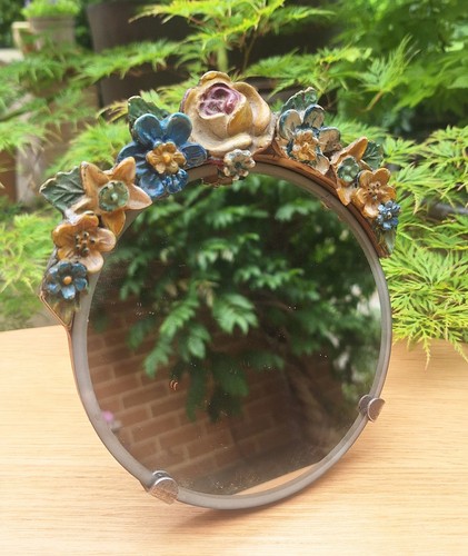 Vintage barbola flower mirror - vintage,