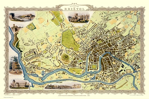 Old map bristol 1851 by - old,