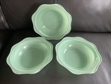 Vintage Pyrex Sprayware Green Milk Glass Set Of 3 Small Fruit Dishes 1950s