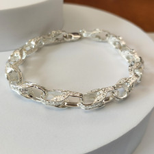 925 Sterling Silver 9 inch Patterned Tulip Bracelet - 8mm Ladies Men's Bracelet